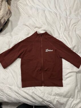 Darc Sport Women's Muscle Tee Zip-Up in Burgundy with White Script